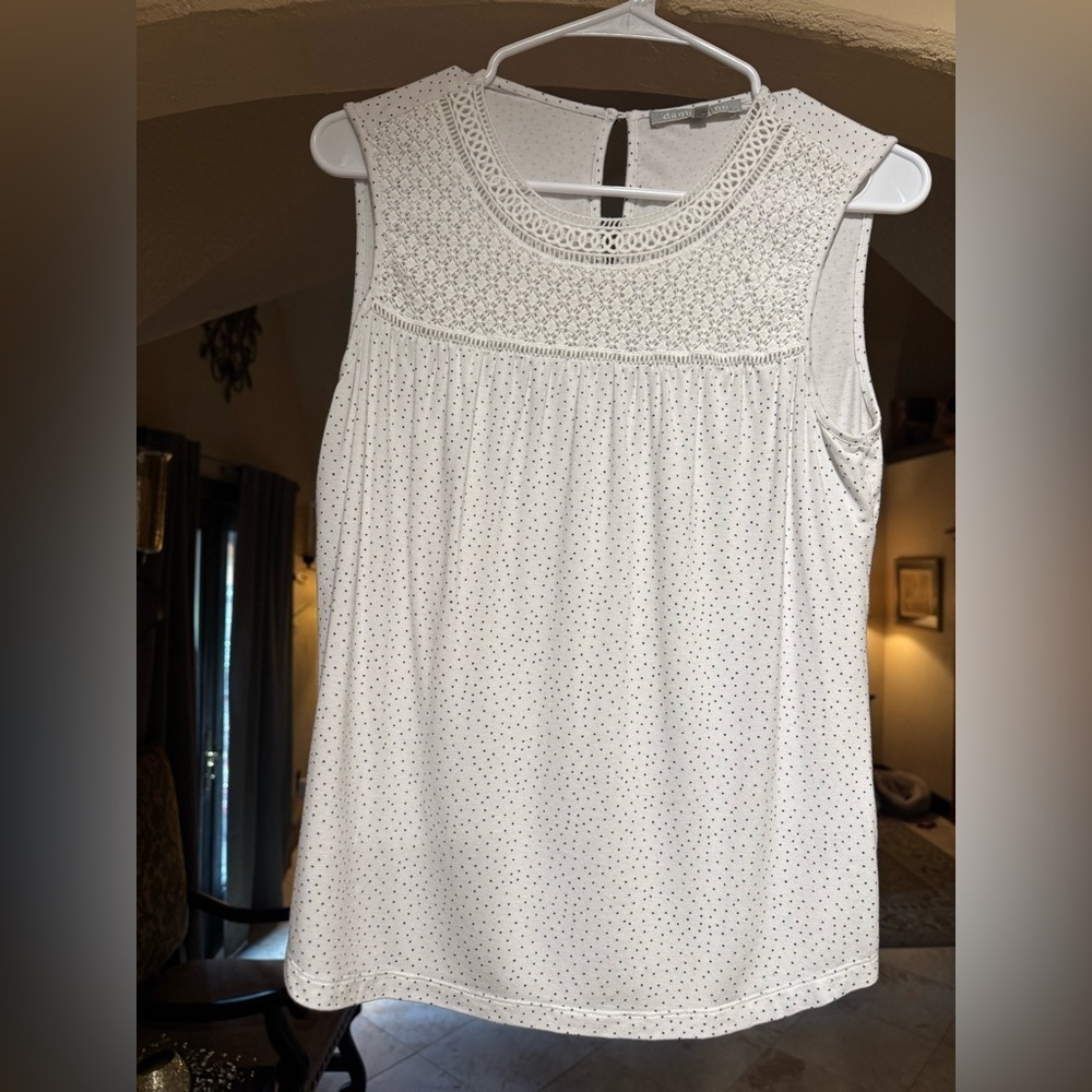Daniel Rainn Sleeveless White Blouse with Crochet Detail